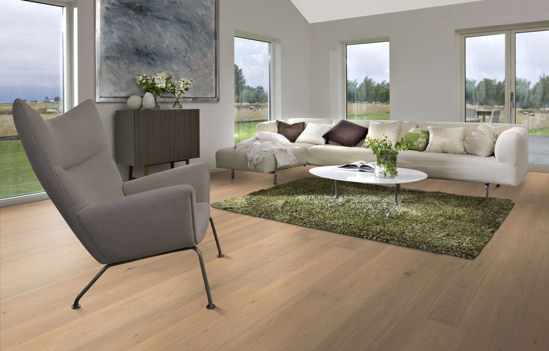 Паркетная доска Kahrs Песочная Дуб Брайтон Brighton 151L87EK0VKW220 Lively 2266×187×15 фото в интерьере